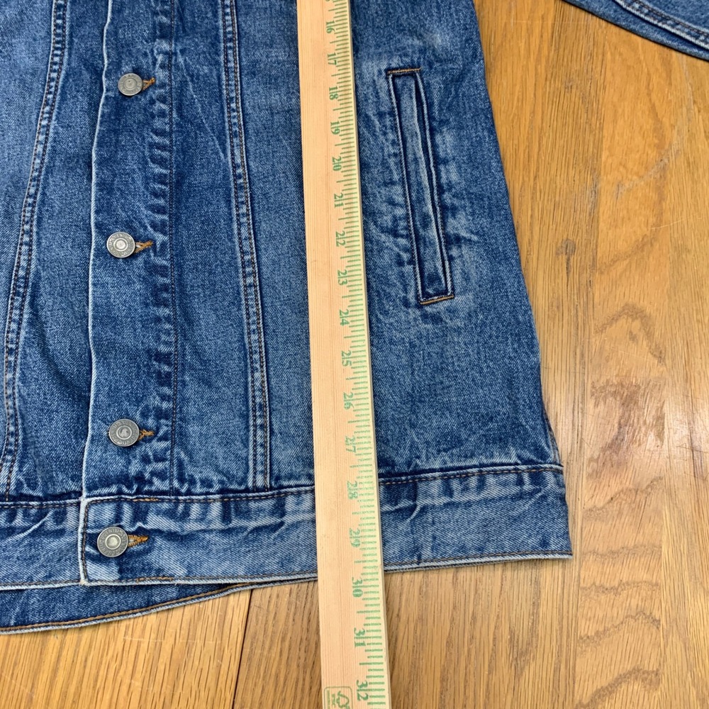 &Denim Womens Medium Wash Blue Longline Denim Trucker Jacket Size 8 Cotton - Picture 3 of 6